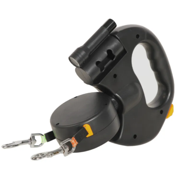Retractable Double Dog Leash – Walk Two Dogs at Once with Built-In Light
